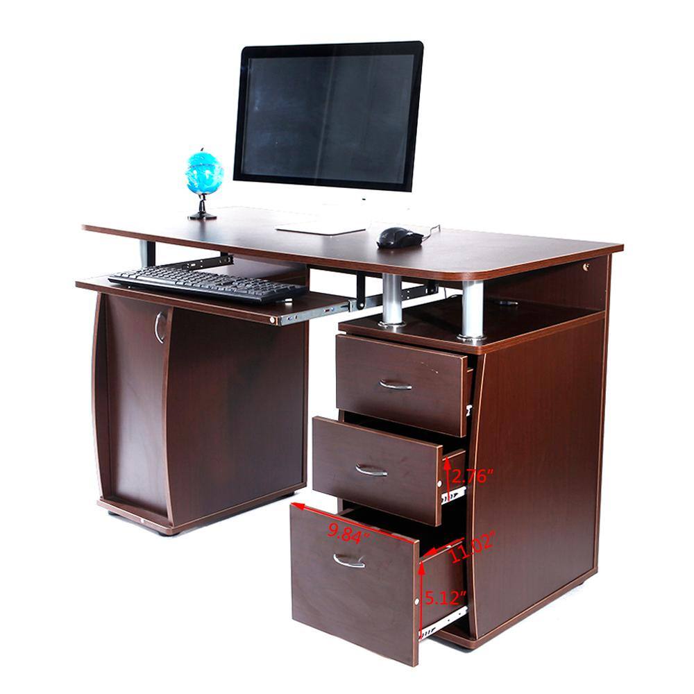 Karl home 45 in. W Retangular Brown Wood 3 Drawer Computer Desk with Door 941228127035