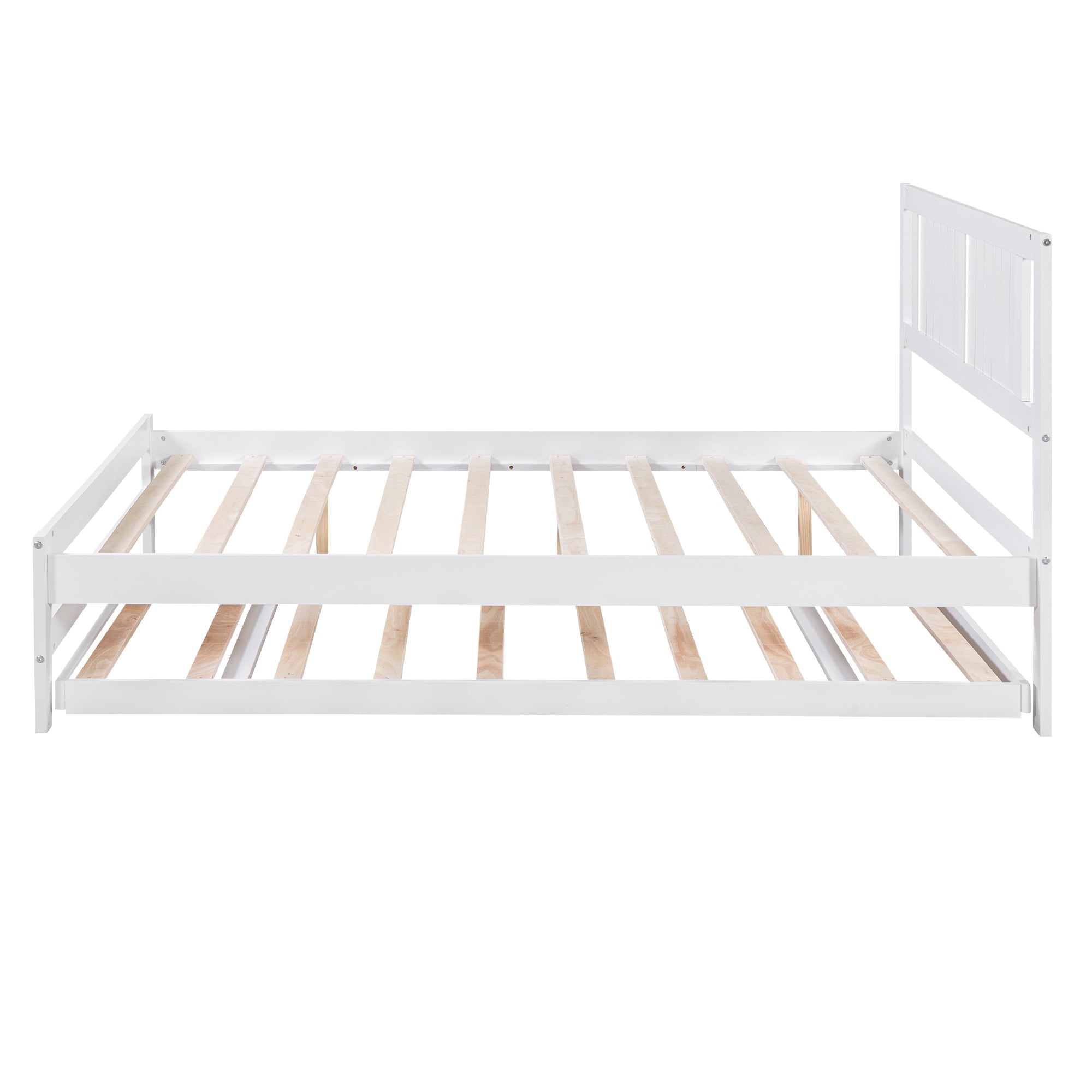 Platform Bed with Trundle Frame Set, Wooden Bed Frame with Headboard for Bedroom for Kids, White