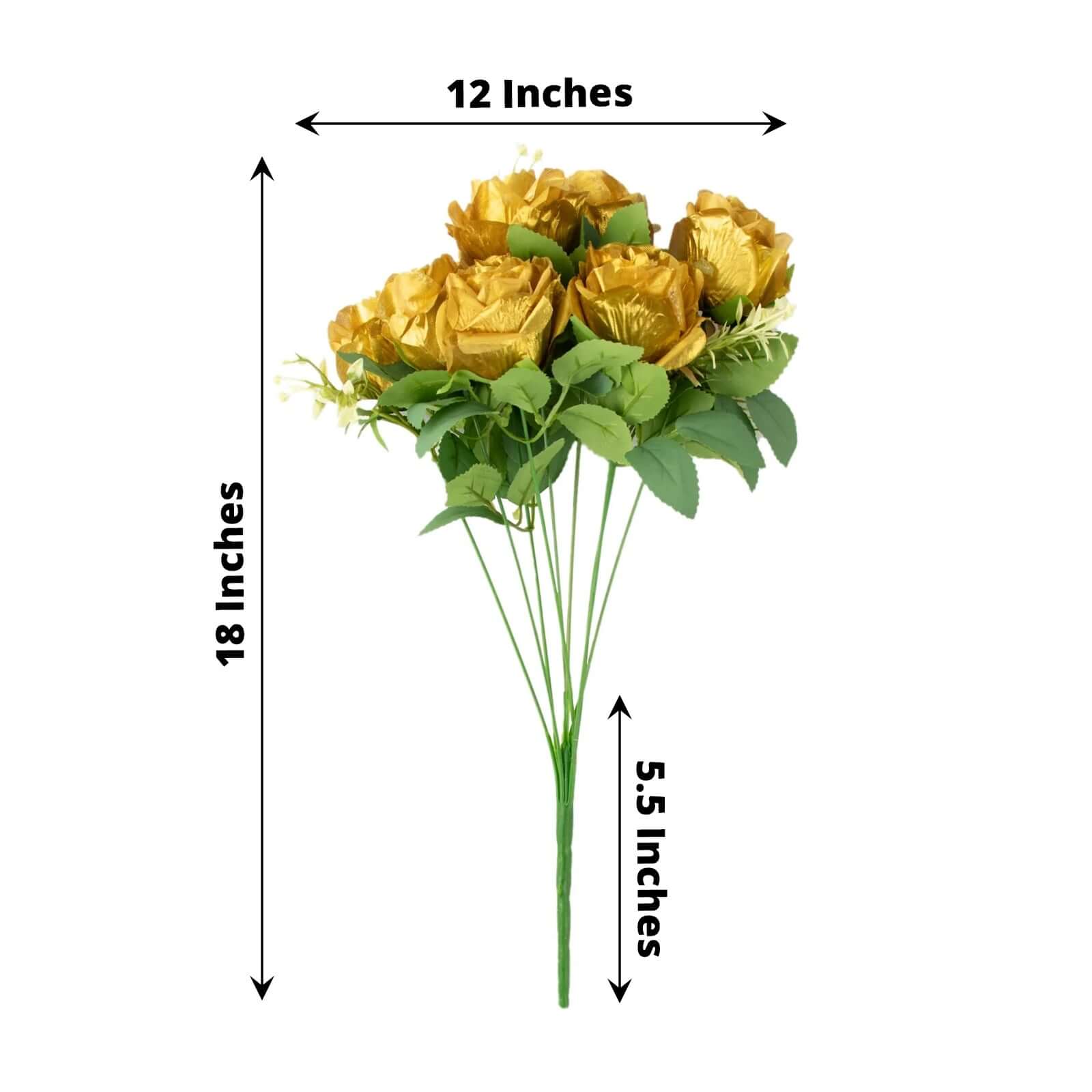 2 Bushes Gold Artificial Silk Rose Flower Arrangements, Real Touch Long Stem Flower Bouquet 18