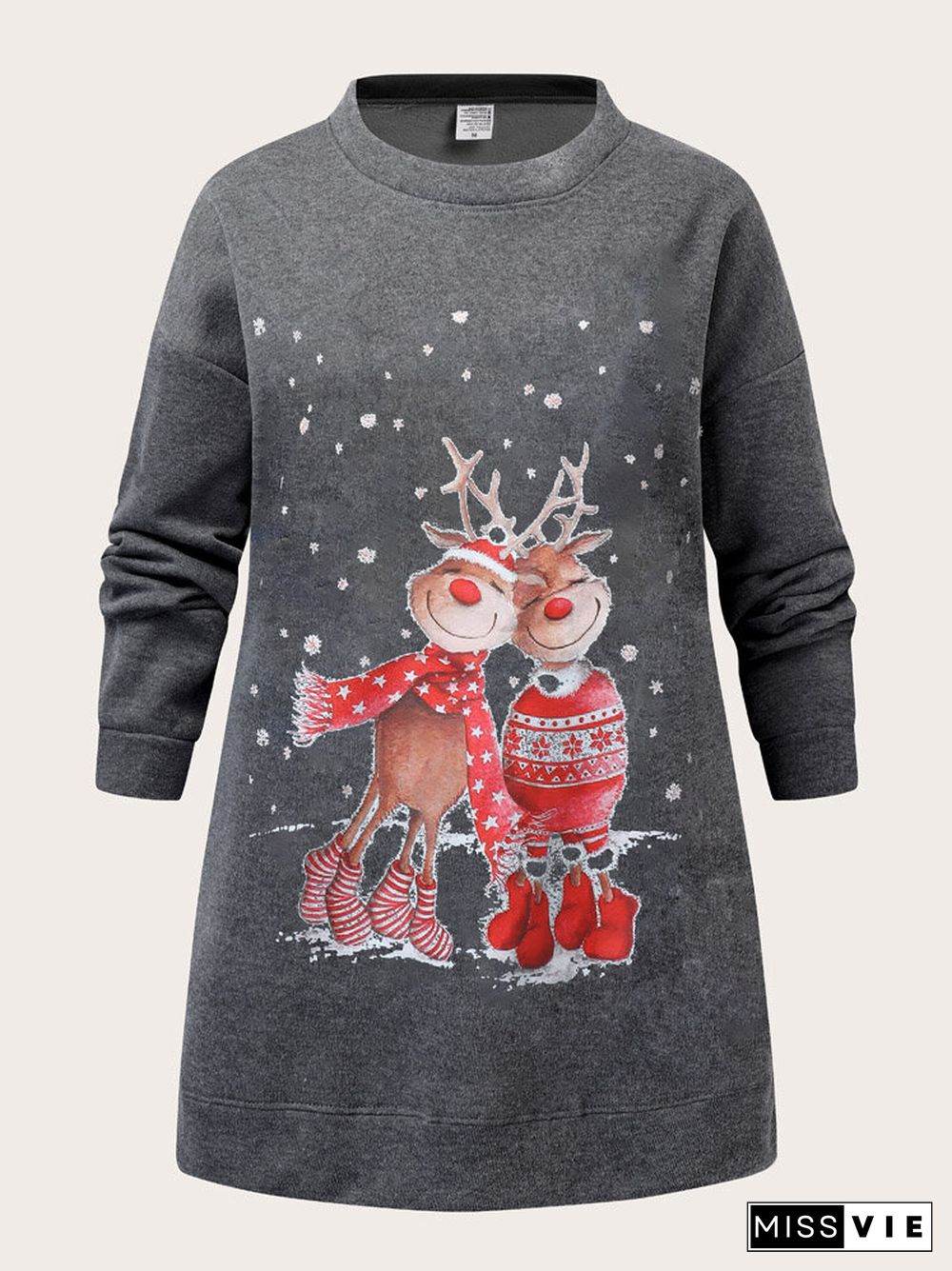 Christmas Cartoon Print Casual O-neck Loose Sweatshirt