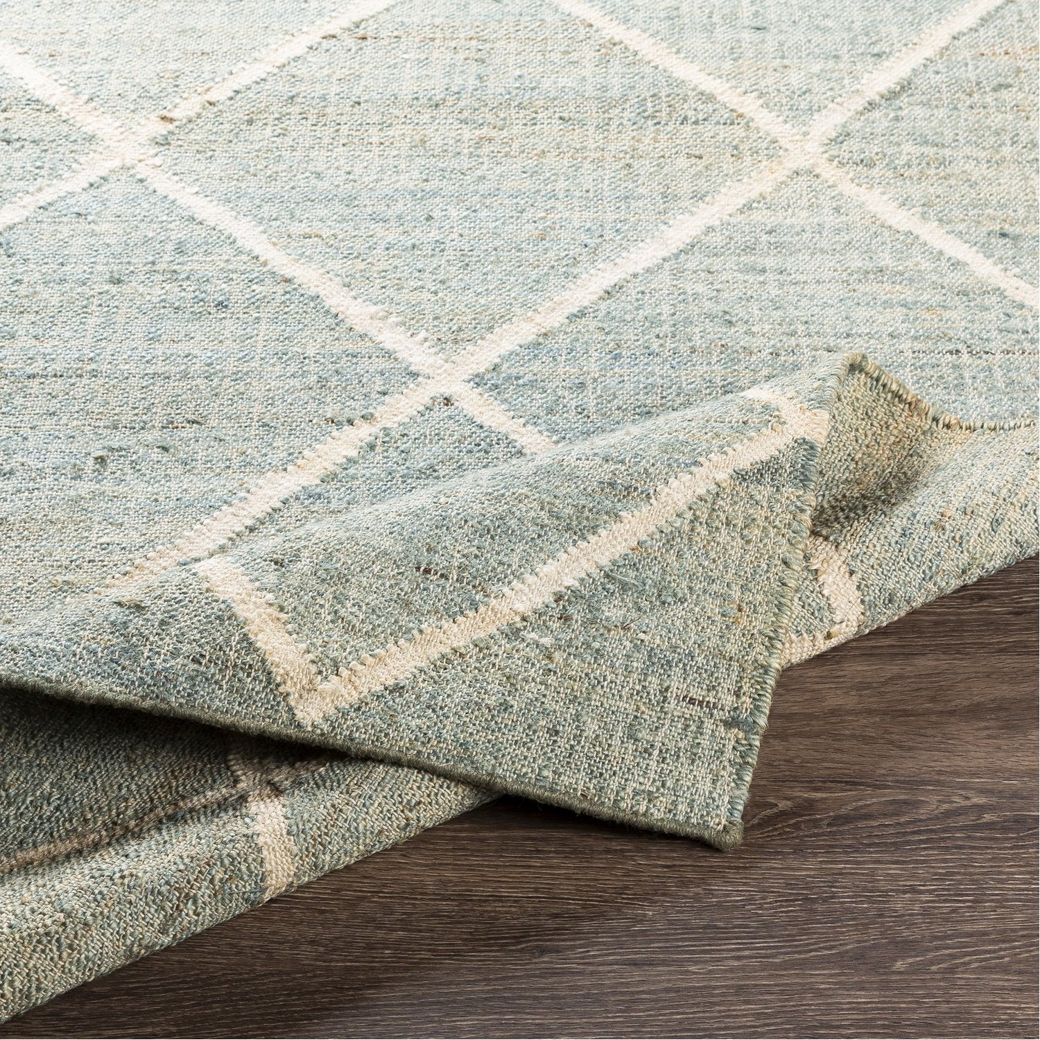 Cadence Hand Woven Rug in Sage, Ice Blue