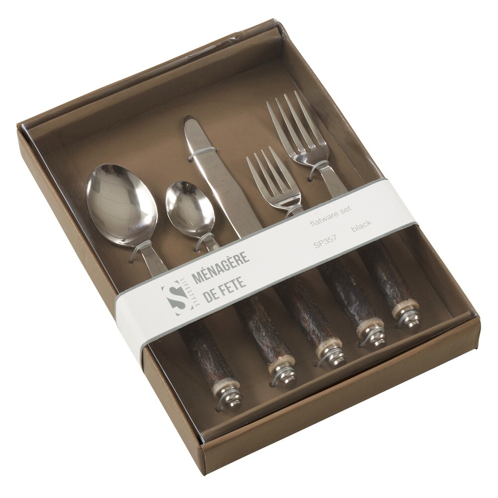 Bark Wood Handle Flatware (Set of 5)