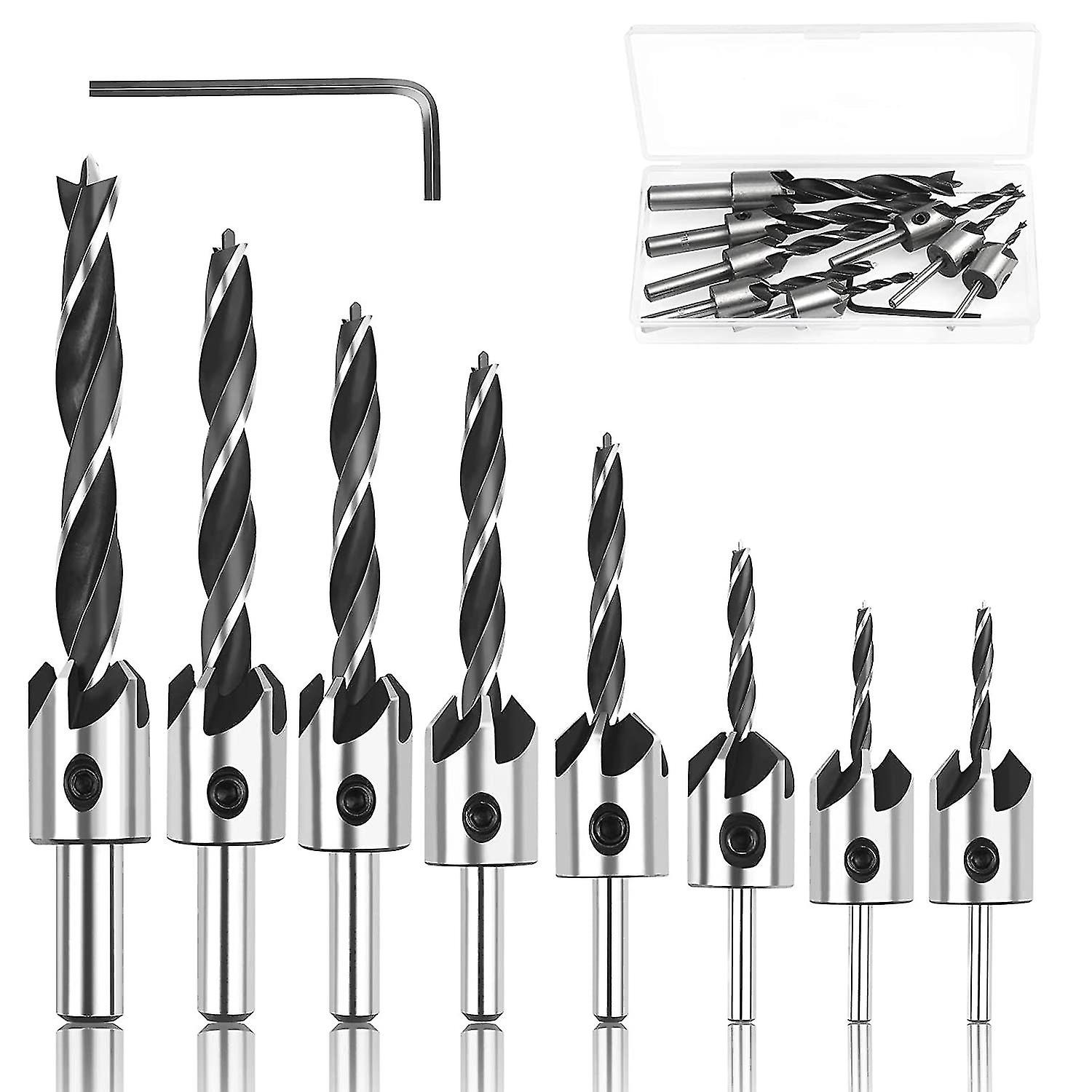 9 Pcs Countersink Drill Bit  Woodworking Chamfer Counter Bit Set 3/4/5/6/7/8/10mm Steel Carpentry Reamer With Hex Wrench For Plastic Wood Diy Wood