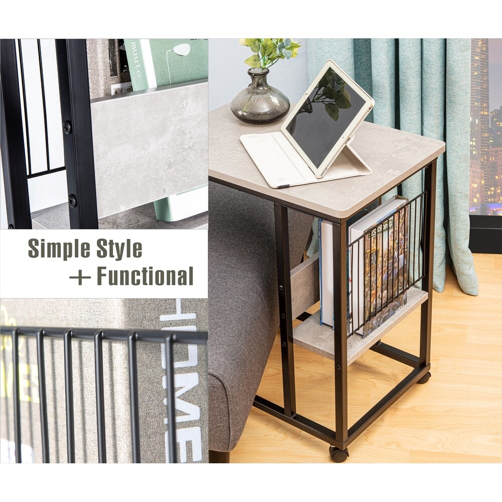 JJS Side End C Table with Magazine Holder for Sofa Couch Table Snack Table