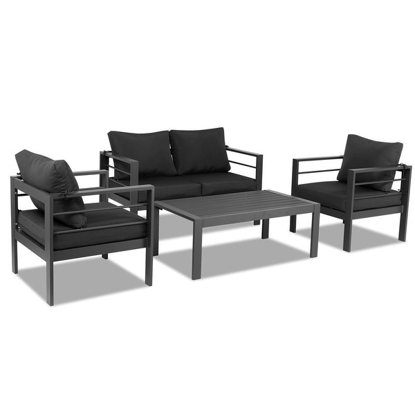 Aluminum Patio Furniture Set 4 Pieces Modern Outdoor Conversation Set Sectional Sofa