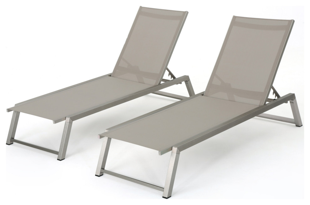 GDF Studio Santa Monica Outdoor Gray Mesh Chaise Lounge With Aluminum Frame   Contemporary   Outdoor Chaise Lounges   by GDFStudio  Houzz