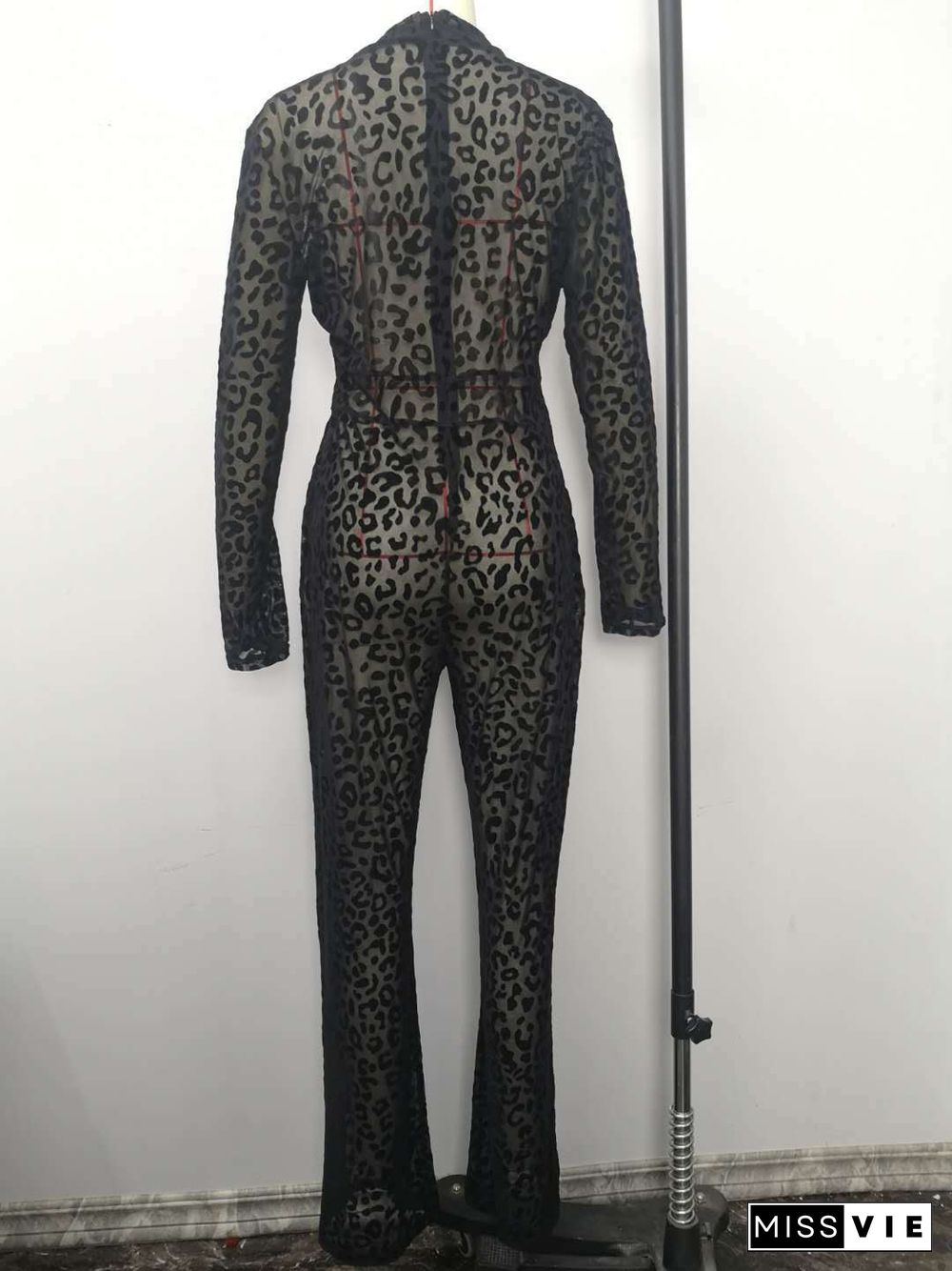 Leopard Print Sheer Mesh Plus Size Jumpsuit