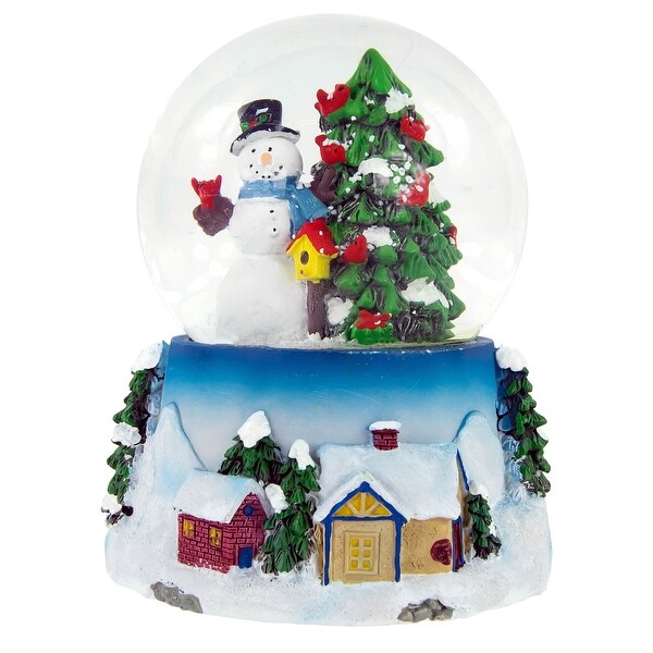 4.75 Snowman with Cardinals Musical Christmas Tree Snow Globe