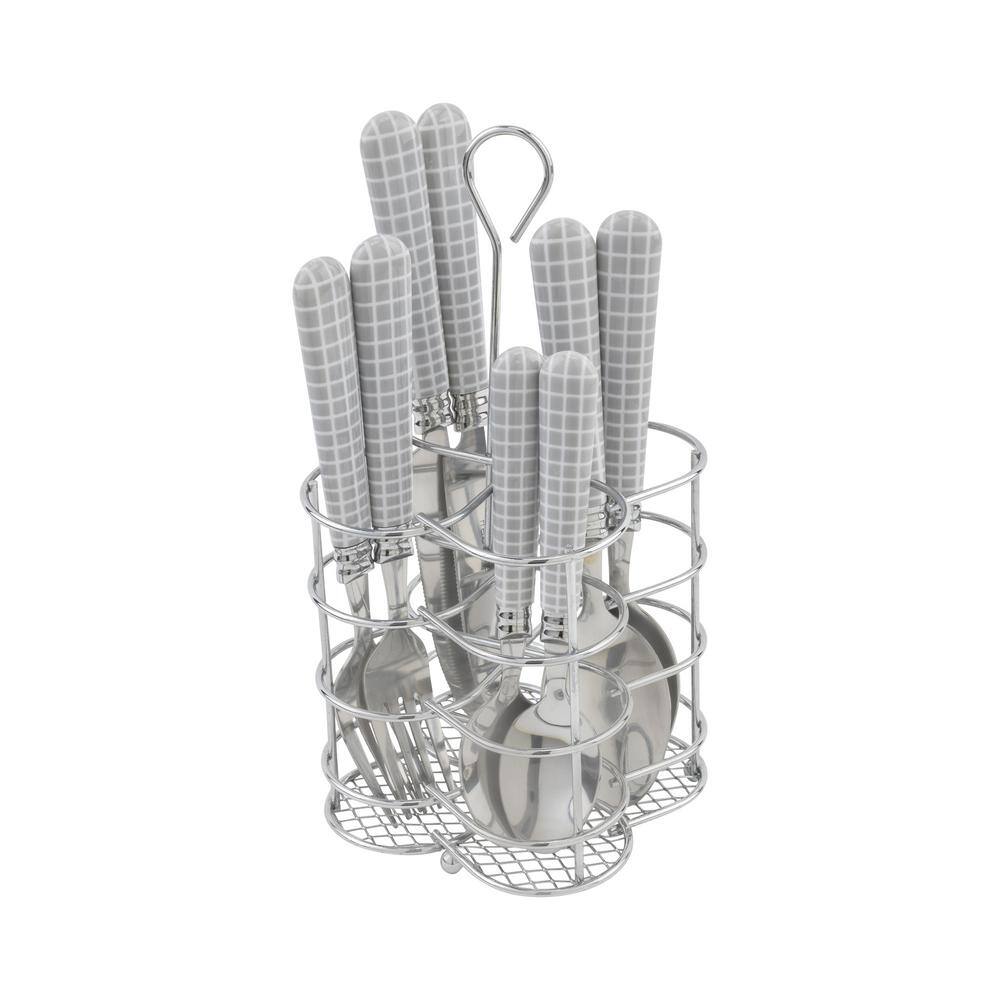 French Home Bistro 16-Piece Geometric Grid Stainless Steel Flatware Set (Service for 4) B03