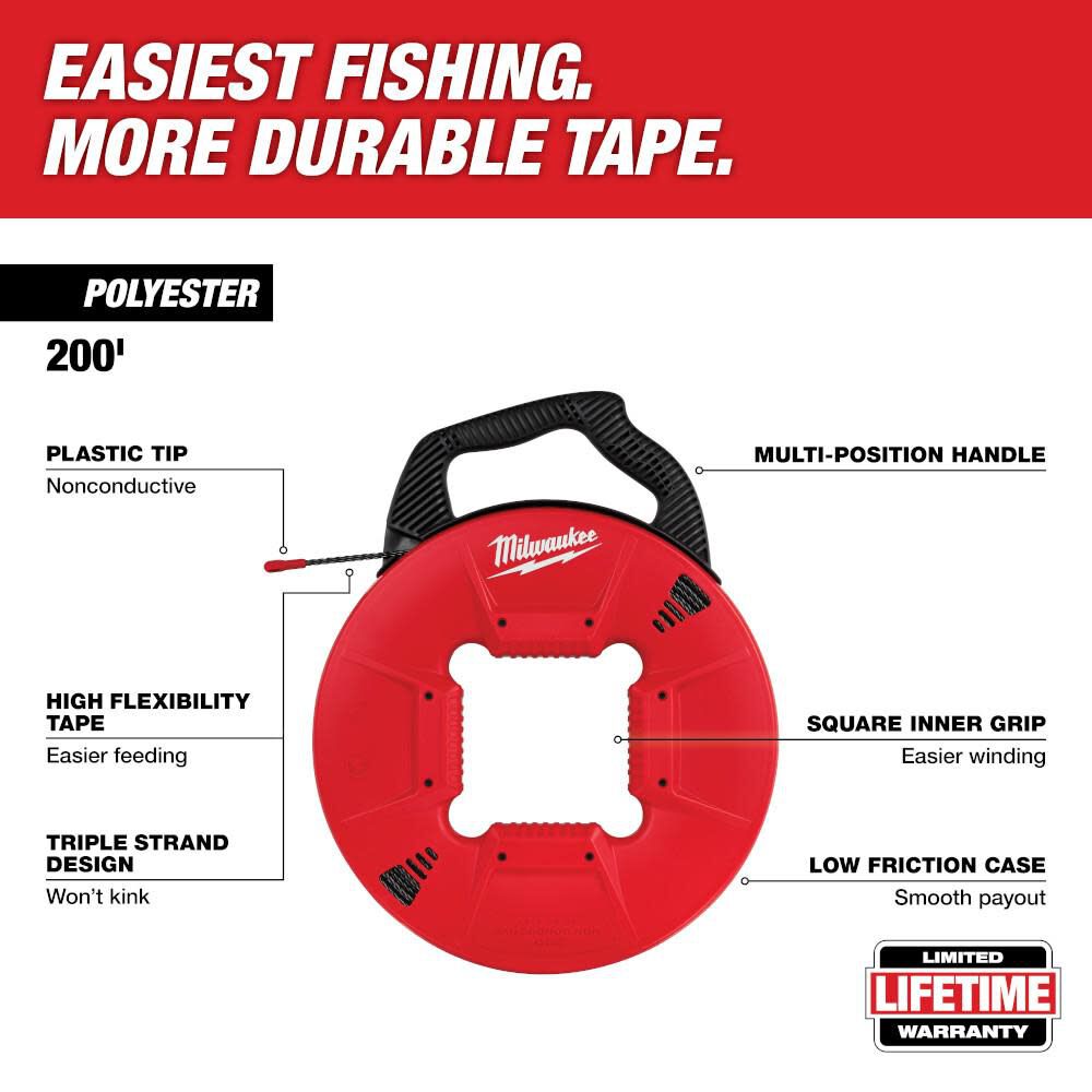 Milwaukee 200 Ft. Polyester Fish Tape with Non-Conductive Tip 48-22-4167 from Milwaukee