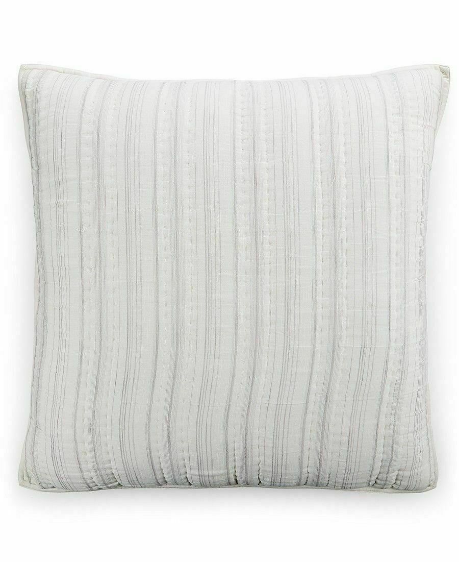 Hotel Collection Linen Fog Quilted 100% Cotton Striped Pillow Sham - EURO - Gray