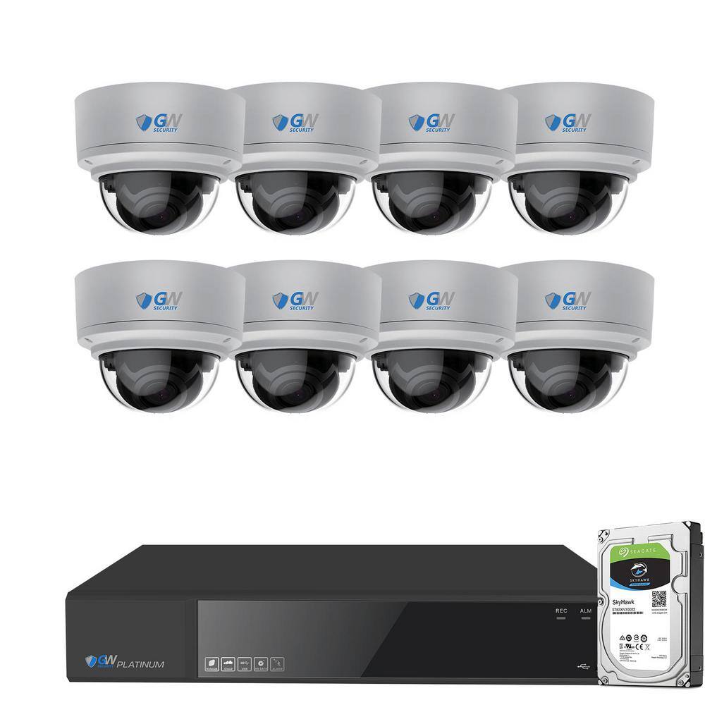 GW Security 8-Channel 8MP 2TB NVR Security Camera System with 8 Wired Dome Motorized Zoom Camera Color Night Vision Microphone GW8171MMIC8-2T