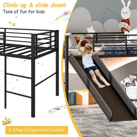 Costway 38246701 Twin Metal Loft Bed with Slide Sa...