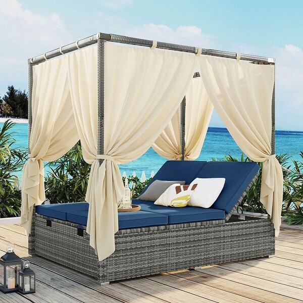 Outdoor Adjustable Daybed with Canopy Patio Lounge Set，High Comfort