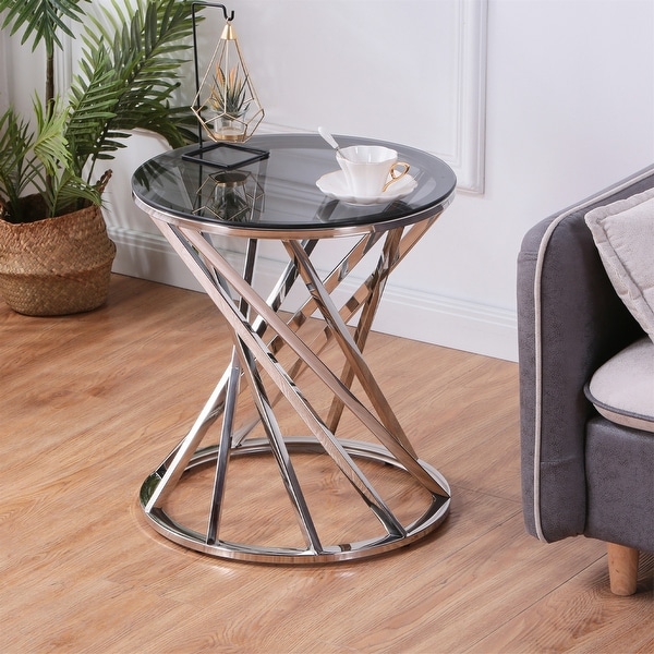 End Table Coffee Table Glass Top Tempered Glass Stainless Steel Frame