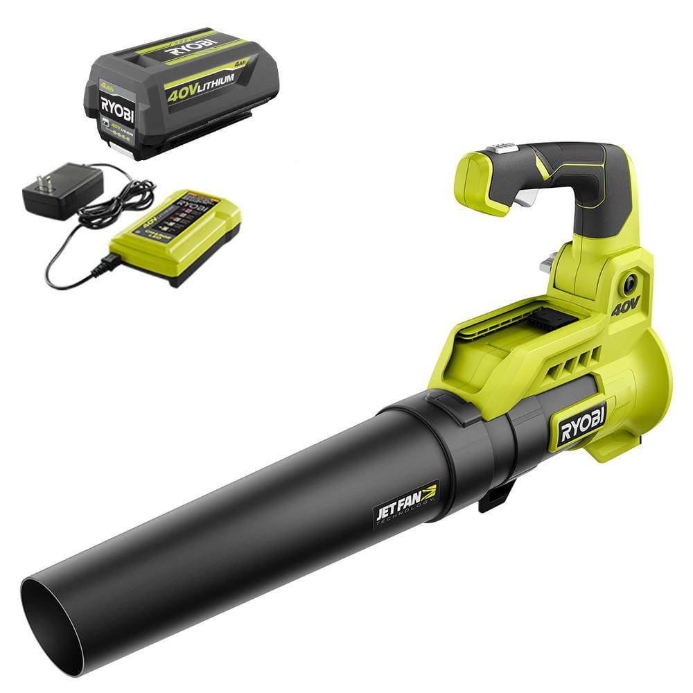 RYOBI 40V 110 MPH 525 CFM Cordless Battery VariableSpeed Jet Fan Leaf Blower with 40 Ah Battery and Charger