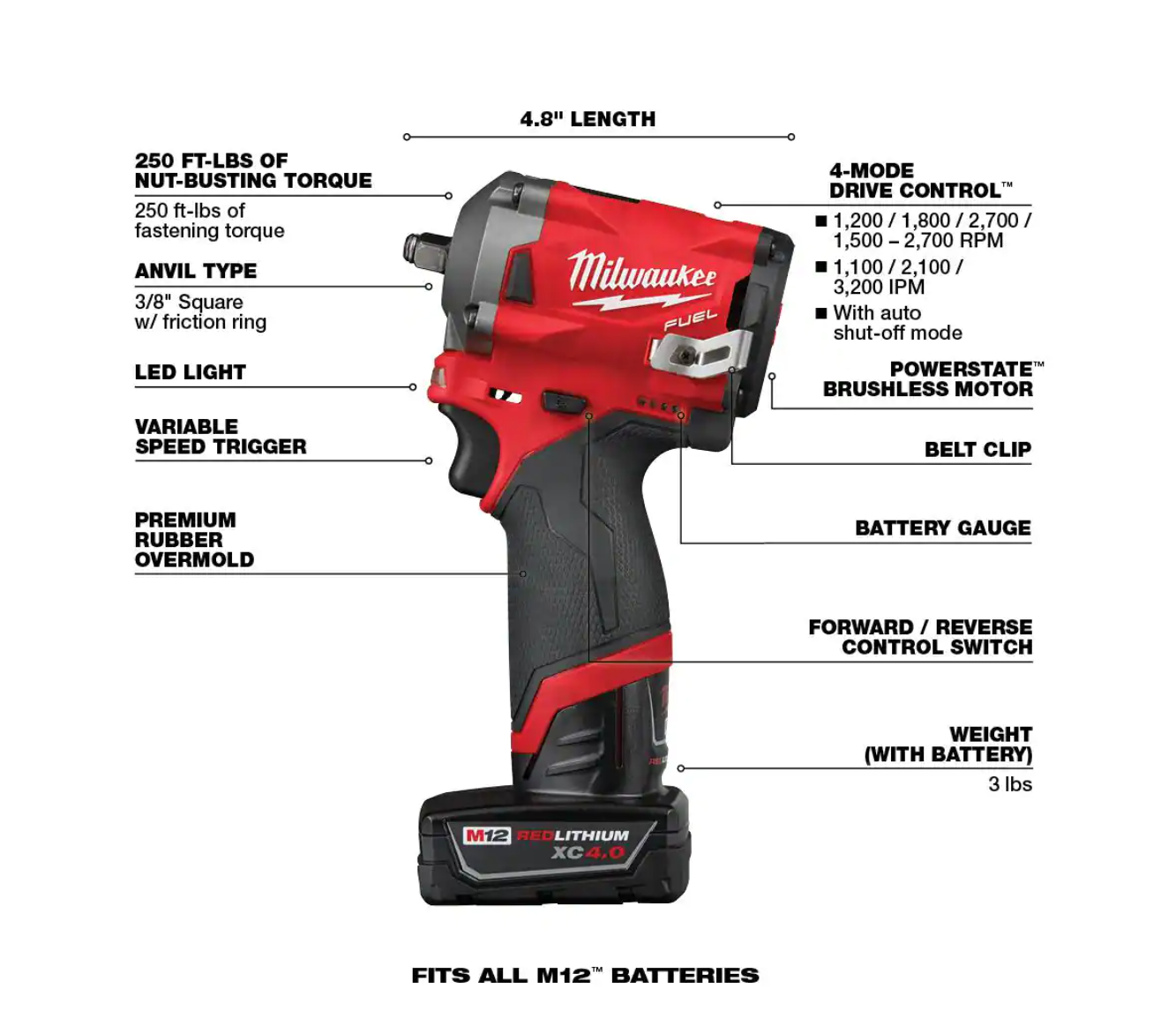 Milwaukee 2551-22-2554-20 M12 FUEL SURGE 12V Lithium-Ion Brushless Cordless 1/4 in. Hex Impact Driver Compact Kit and M12 FUEL 3/8 in. Impact Wrench