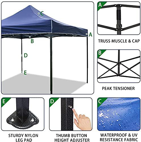 10 x 10ft Pop Up Canopy Tent,Party Tent,Patio Ez Up Canopy Sun Shade Wedding Instant Folding Protable Better Air Circulation Outdoor Gazebo with Removable Sunwall and Backpack Bag (Blue)