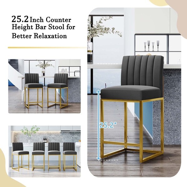 4pcs Modern Velvet Upholstered Bar Stools with Metal Legs