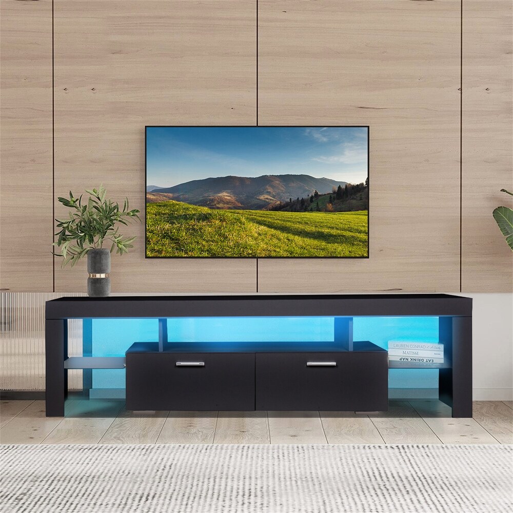 LED TV Stand Entertainment Centers for Up to 75 inch TV with Open Shelf and Drawers