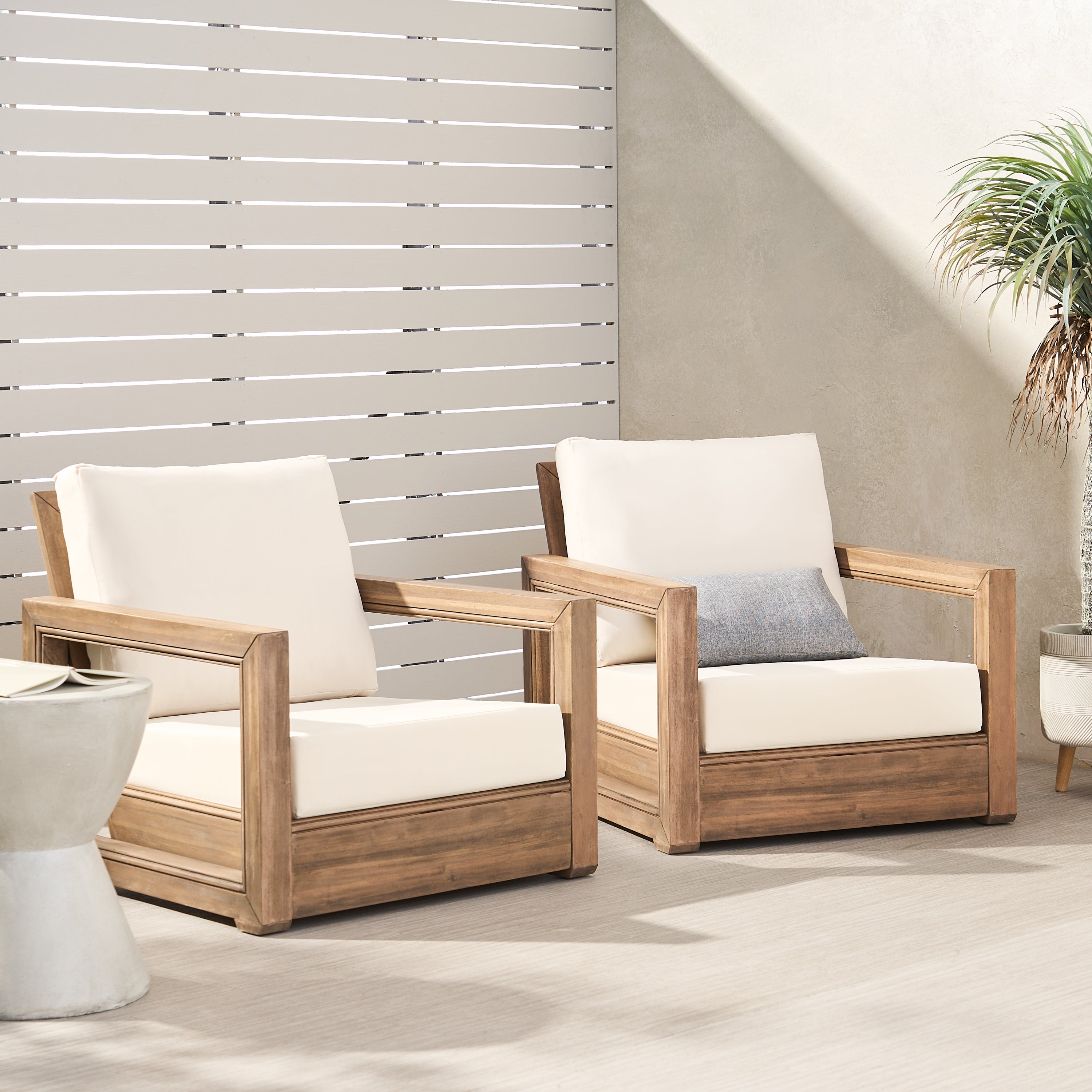 Andrae Outdoor Acacia Wood Club Chairs (Set of 2)