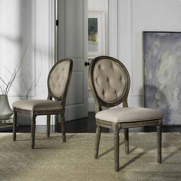 Ciley Tufted Oval Side Chair  Set of 2  Beige/Rustic Oak   French Country   Dining Chairs   by Rustic Home Furniture Deco  Houzz