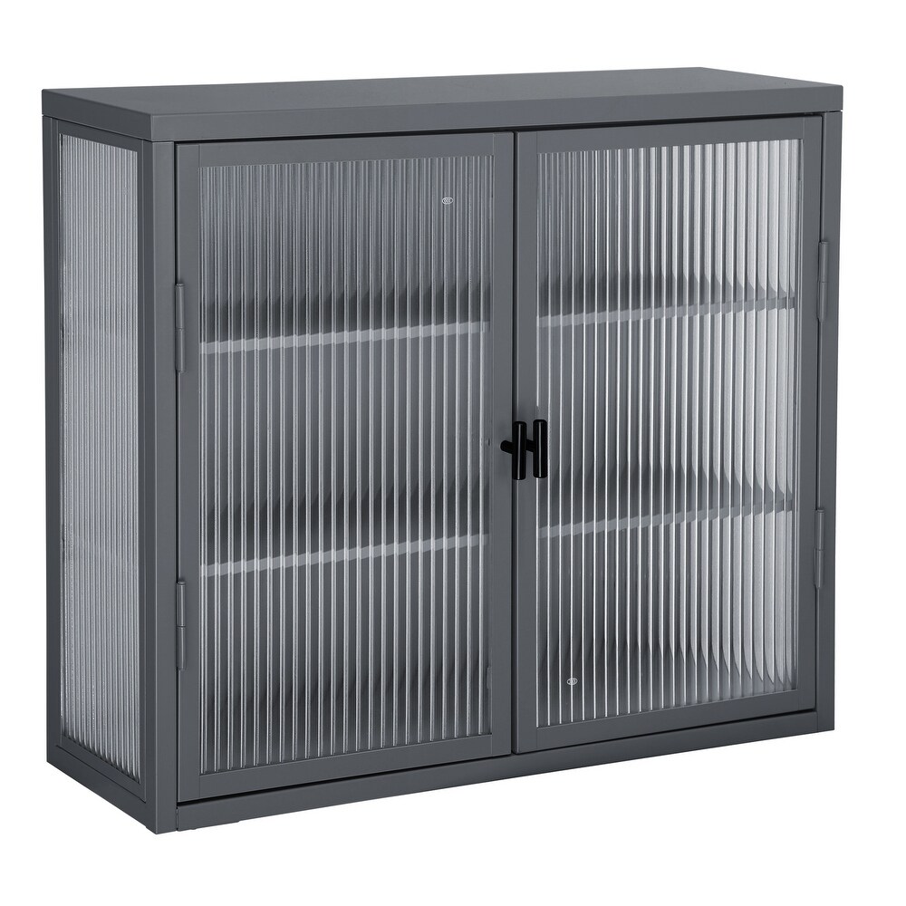 Double Glass Door Wall Cabinet With Detachable Shelves   N/A