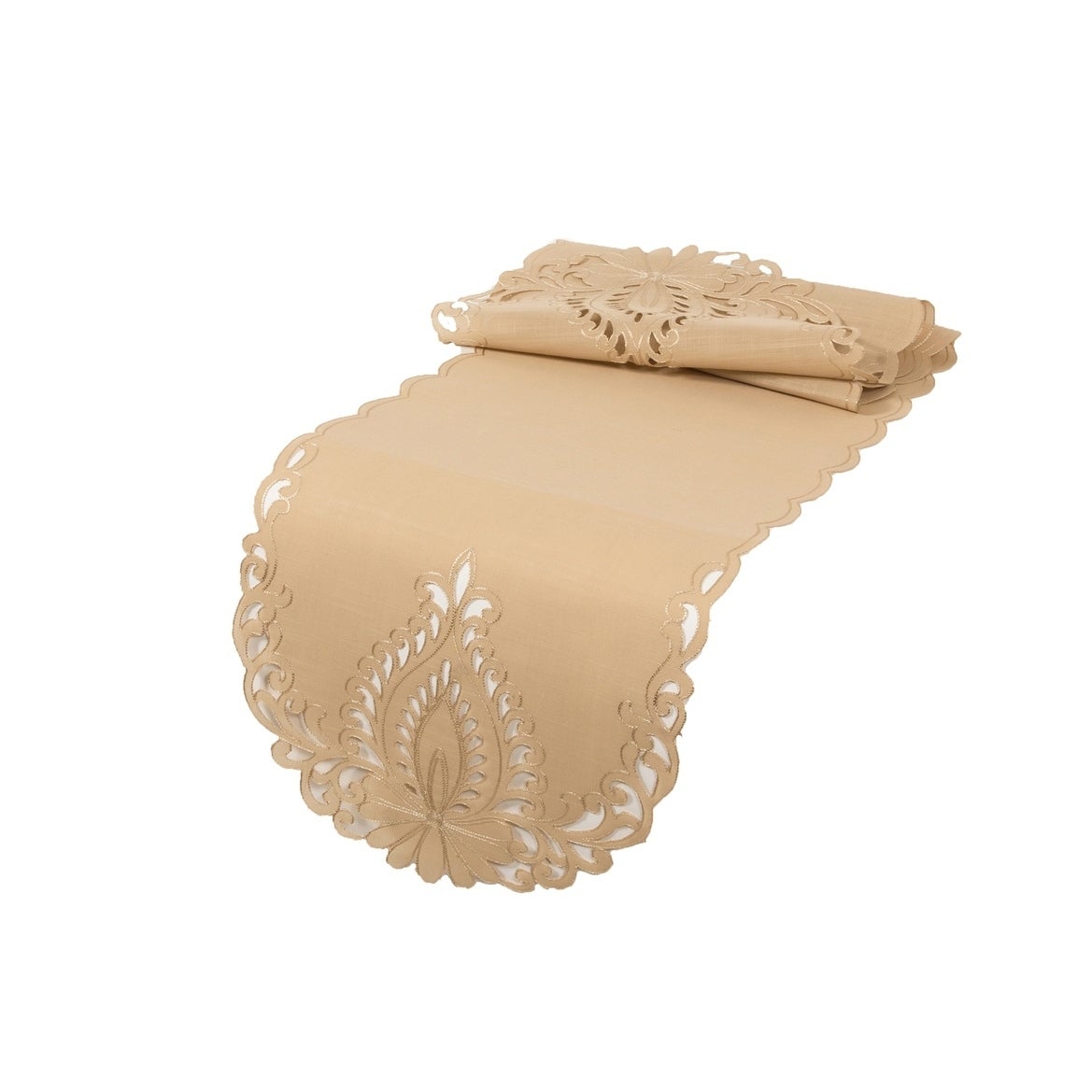 Wilshire Embroidered Cutwork Table Runner， 16 by 36-Inch， Beige