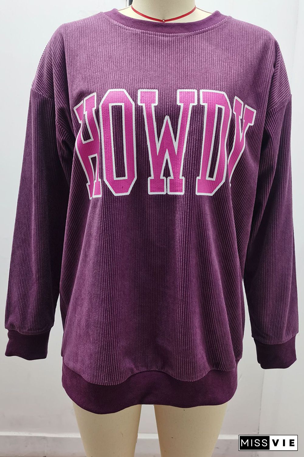 Purple Howdy Print Rib Sweatshirt