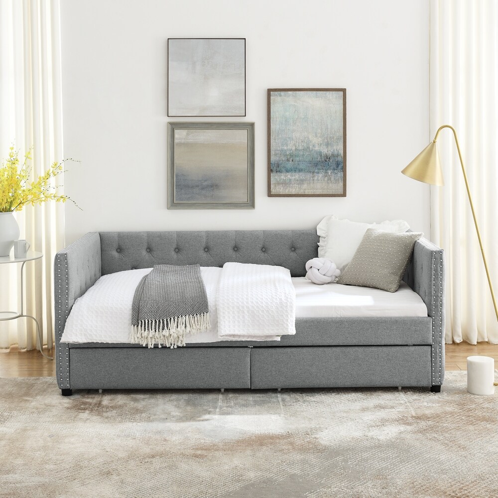 Upholstered Twin Size Daybed with Two Drawers