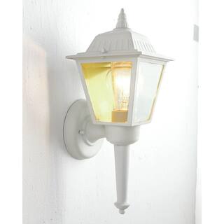 Hampton Bay 13.75 in. White 1-Light Outdoor Wall Lamp with Clear Beveled Glass Shade BPL1611-WHT