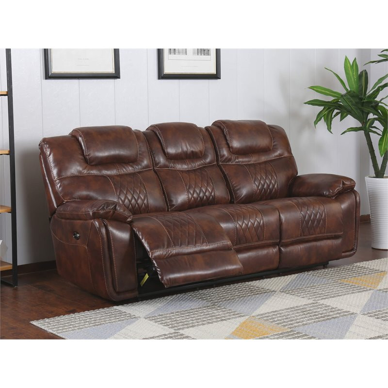 Sunset Trading Diamond Power Faux Leather Dual Reclining Sofa in Brown   Contemporary   Sofas   by GwG Outlet  Houzz