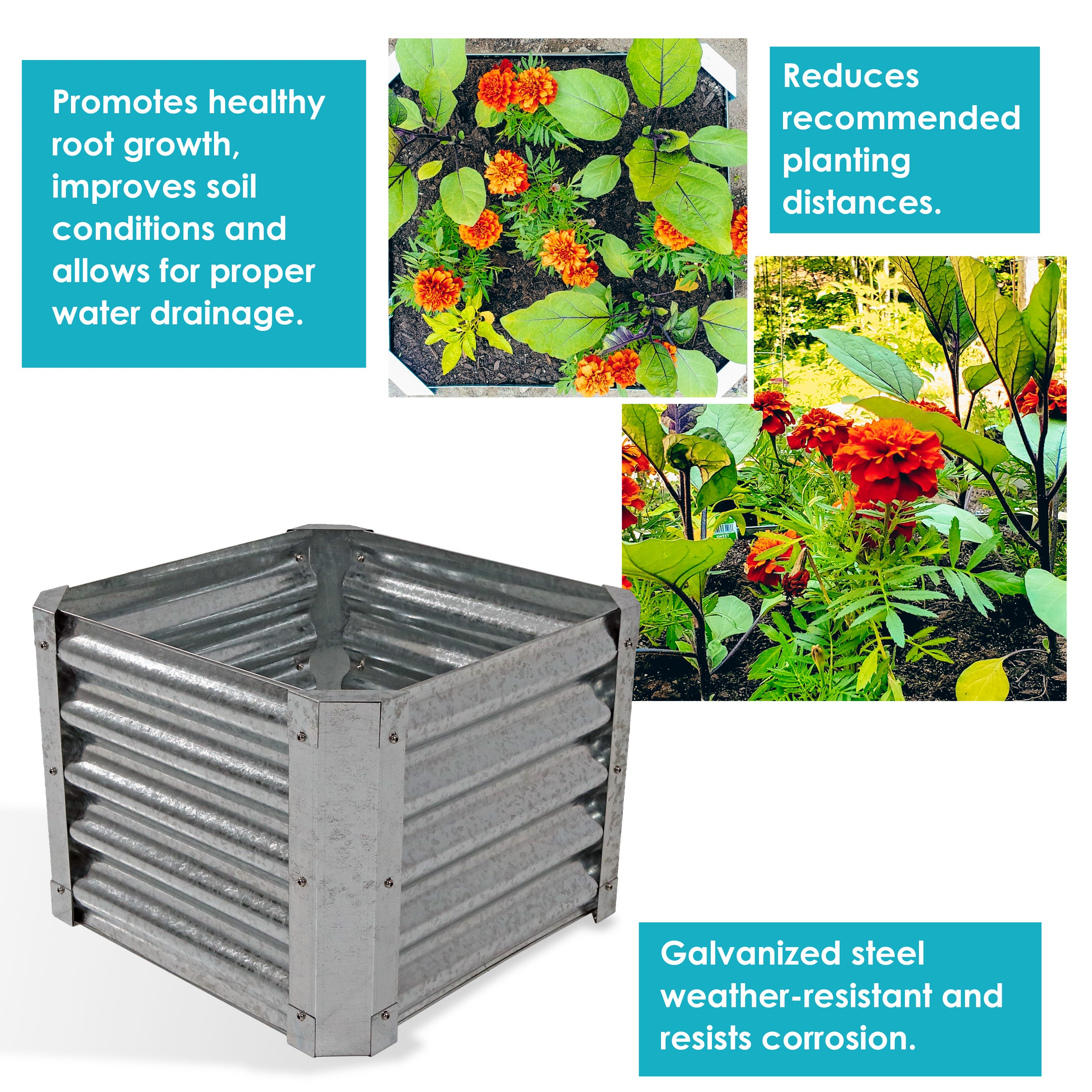 Sunnydaze Outdoor Lawn and Garden Galvanized Steel Square Raised Vegetable Garden or Flower Bed Planter Kit - 22" - Silver