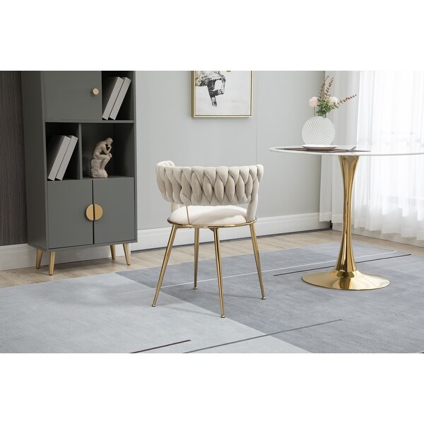 Modern Leisure Dining Chairs Set of 2， Velvet Upholstered Side Chairs with Gold Metal Legs