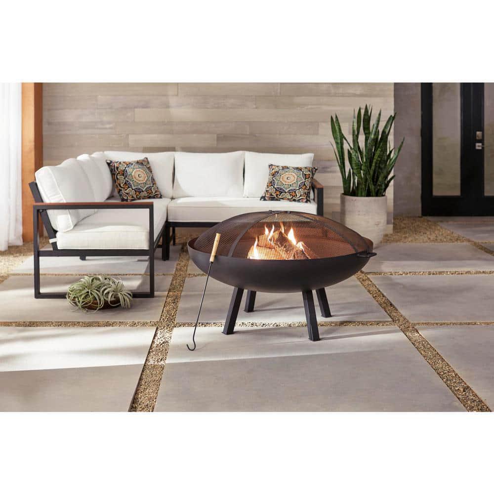 Hampton Bay Windgate 40 in Dia Round Steel Wood Burning Fire Pit with Spark Guard