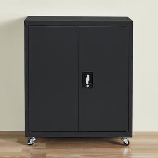 Black 27.56 in. W x 31.5 in. H 2-Tier Metal Lockable Storage File Cabinet with 2-Doors and 1-Adjustable Shelves LL-W32805557