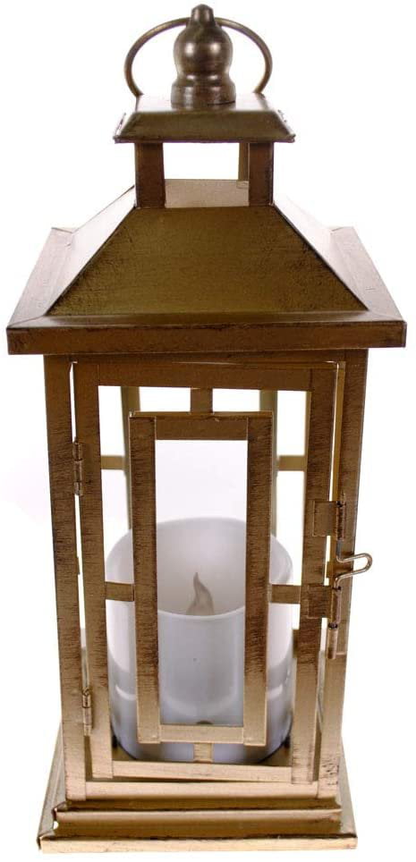 Shop4Omni 12 Inch Metal and Glass Tabletop Centerpiece Lantern with Flame-Less Candle Brushed Bronze， 6 - Pack