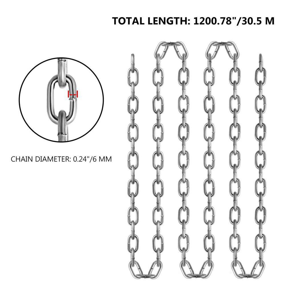 VEVOR 100 ft. x 0.25 in. G30 Tow Chain Proof Coil Chain Zinc Plated 13500 lbs. Load for Towing Logging Agriculture Guard Rails GLDXLT6MMX30.5M01V0