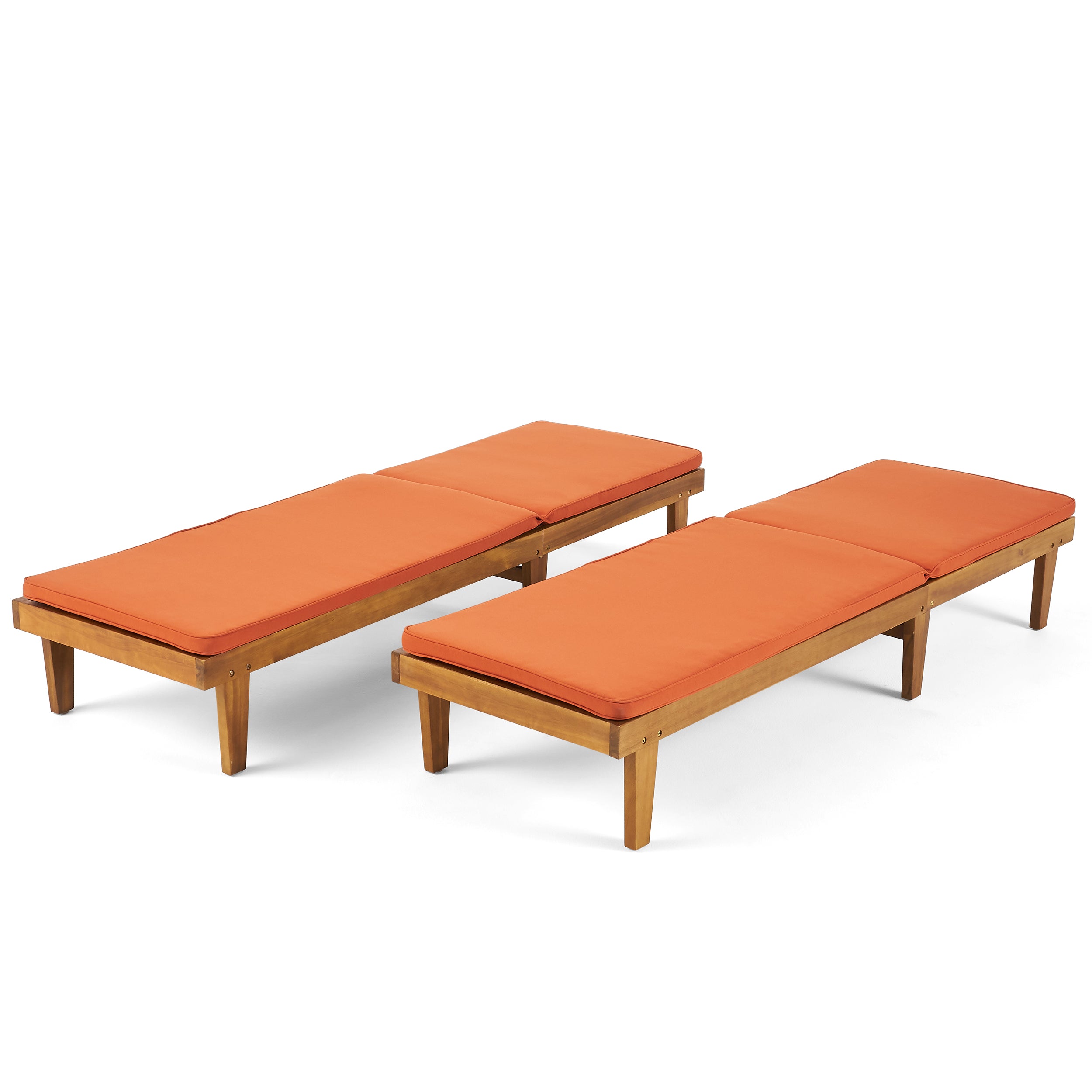 Nadine Outdoor Modern Acacia Wood Chaise Lounge with Cushion (Set of 2)