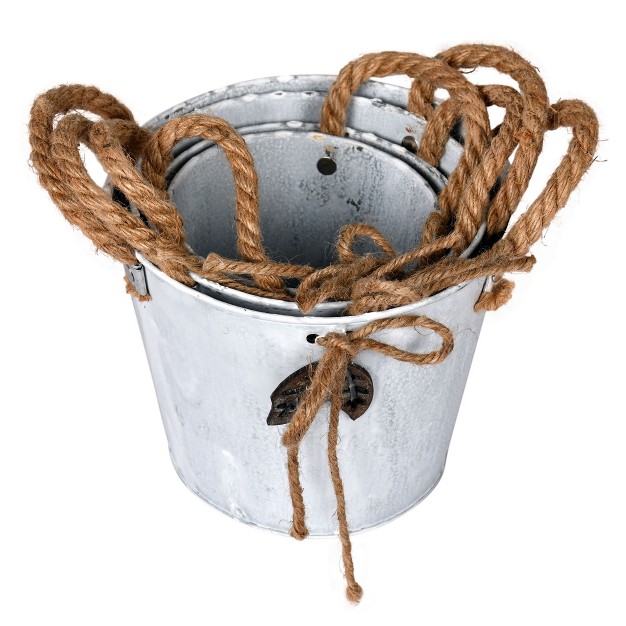 Tin Containers Natural Rope Handles And Accents 4 pk These Baskets Are Made Of Tin And Feature Natural Rope Handles And Natural Rope