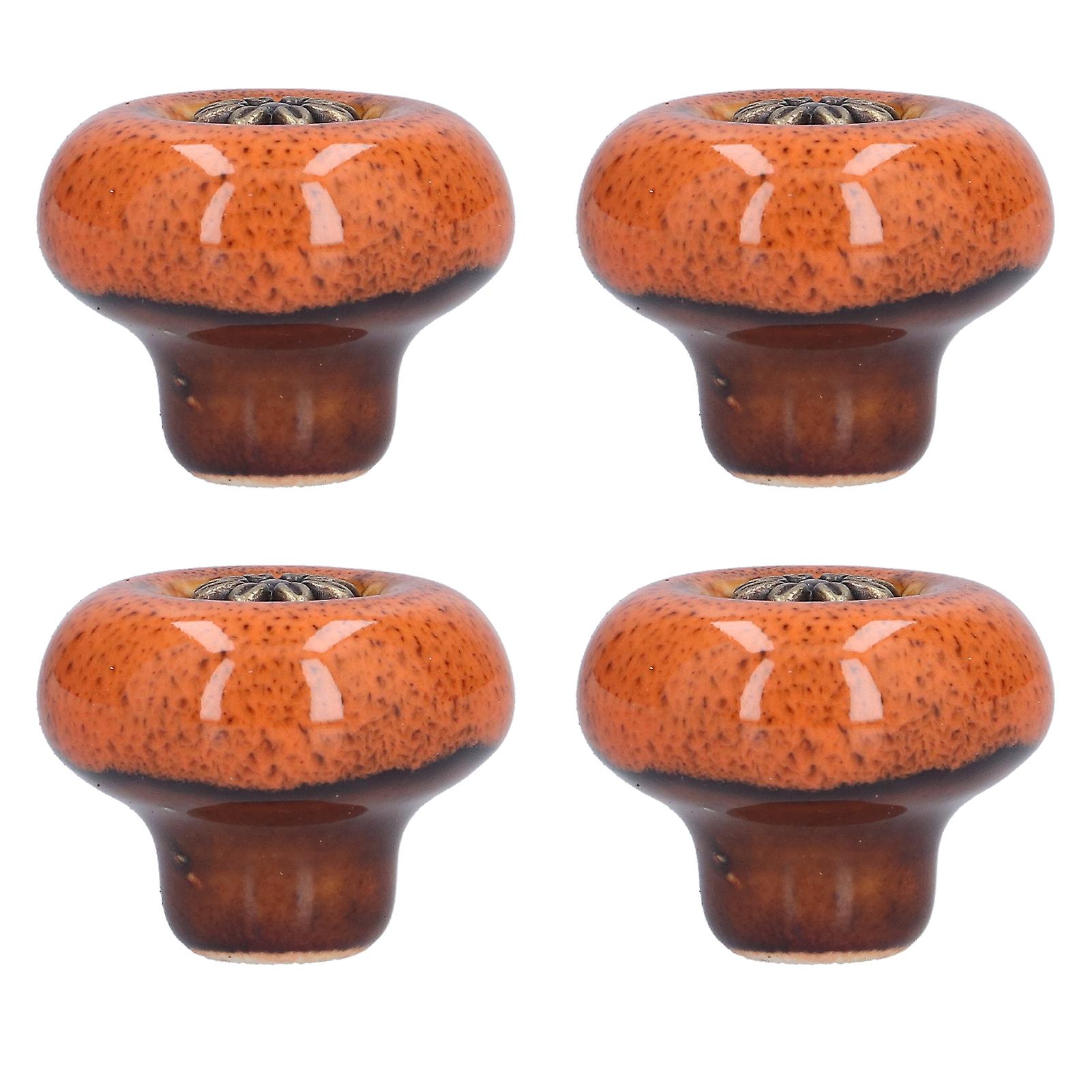 4 Set Cabinet Handle Retro Round Shaped Single Hole Door Knob For Home Bedroom Living Roomgreen Ancient Leopard Print Orange