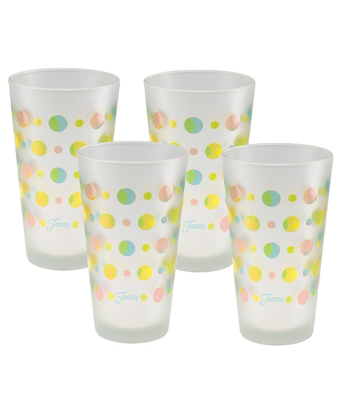 Fiesta Deco Fashion Peony Dots Tapered Cooler 4 Piece Glass Set 16 oz