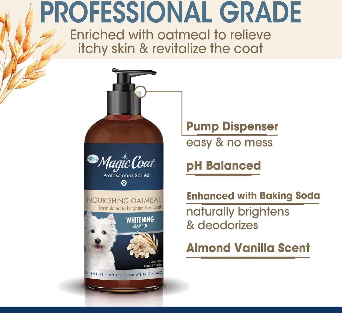 Four Paws Magic Coat Professional Series Nourishing Oatmeal Whitening Dog Shampoo， 16-oz bag