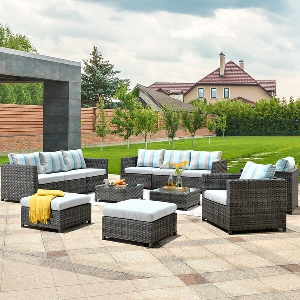 OVIOS Sunbrella Fabric Patio 9and12 Pieces Outdoor Sectional Set