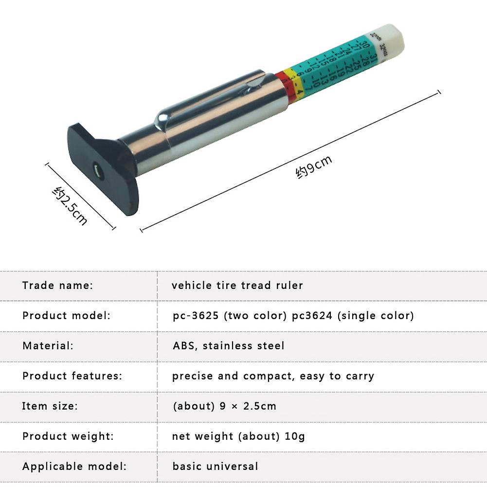 Tire Tread Depth Ruler Color Coded Car Wheel Pattern Depth Ruler 0-25mm Accurate Measuring Instrument Tire Pen Two Color