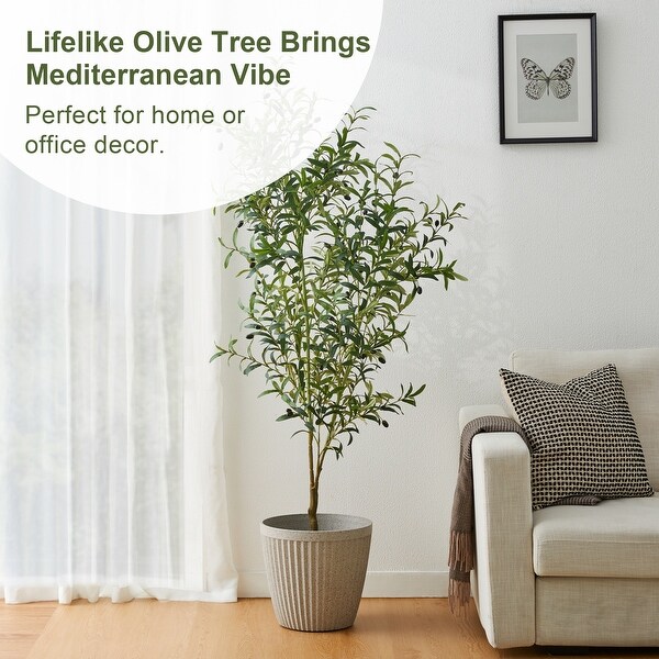 Glitzhome 70H Real Touch Olive Artificial Tree With Black Pot