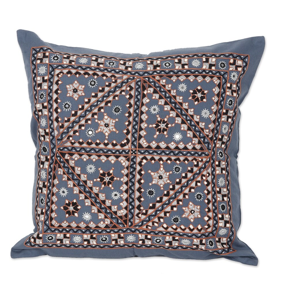 Novica Handmade Azure Constellation Embroidered Cotton Cushion Cover