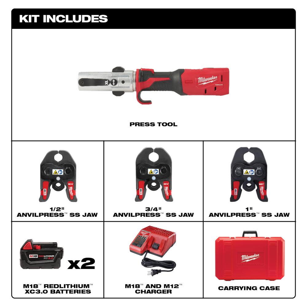 M18™ FORCE LOGIC™ Long Throw Press Tool 1/2 in. to 1 in. Kit