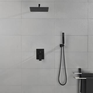 Utopia 4niture Amigs 2-Spray Patterns with 2 GPM 11.8 in. Wall Mount Rainfall Dual Shower Head with Slide Bar and Hand-Shower in Black HATH-6003-12MB-BK