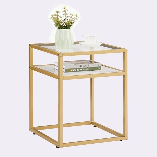 2-Tier Side Table Tempered Glass Top